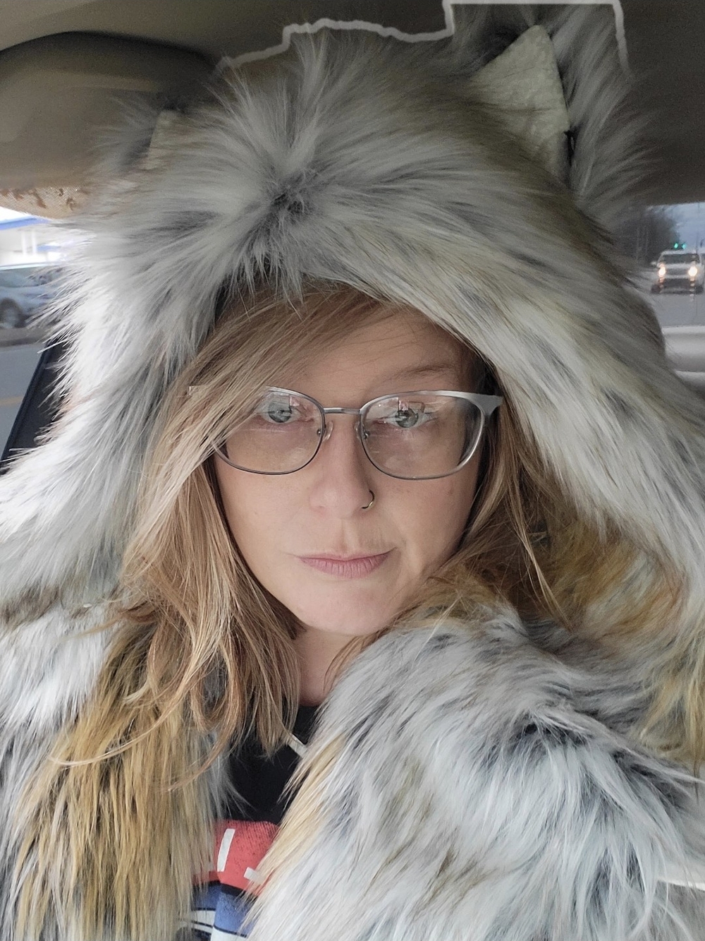 SpiritHoods Multitone Grey and Tan Faux Fur Wolf Hood - Picture 6 of 6